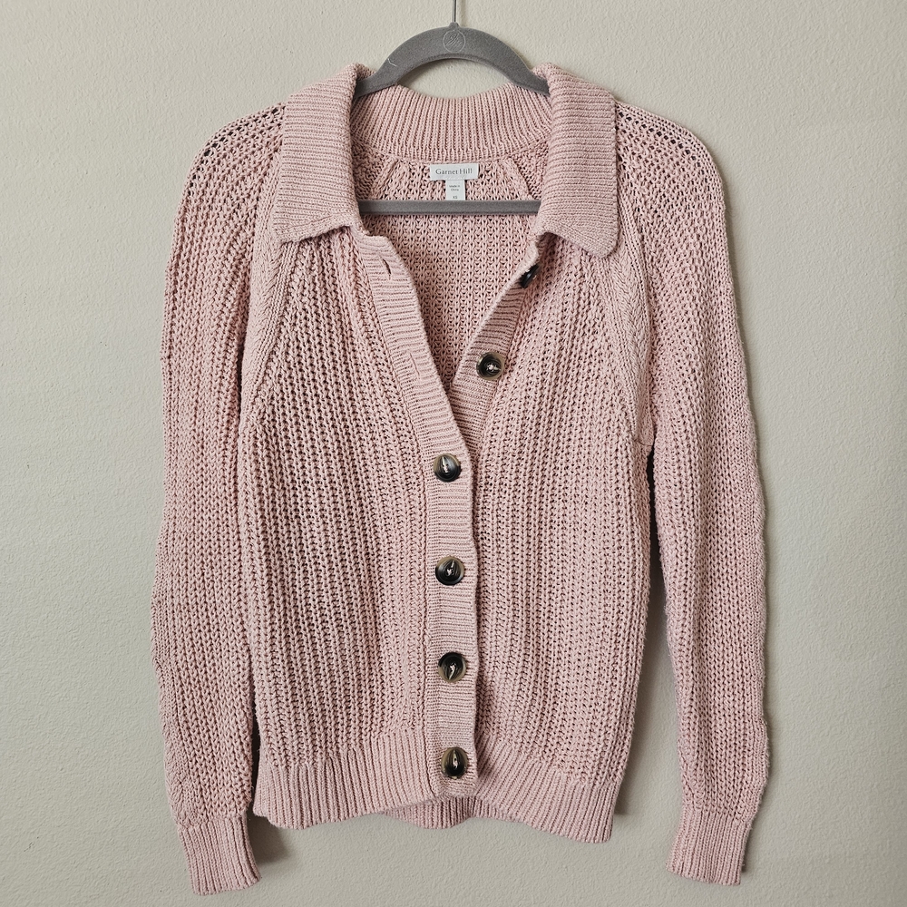 Garnet Hill Blush Pink Chunky Knit Button-Front Cardigan